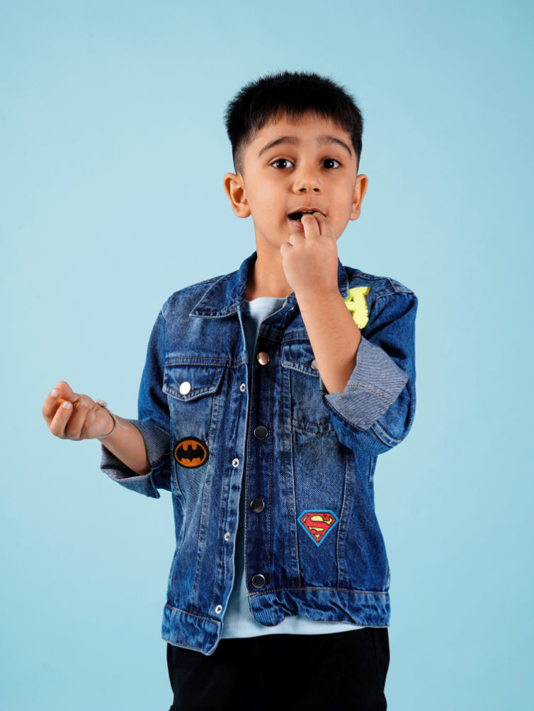 Personalised denim jacket for kids, Add your Name + Select your favourite patches - Minnie's World