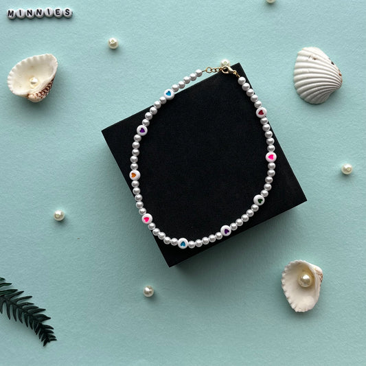 Kids White Multicolour Heart Necklace & Bracelet Combo