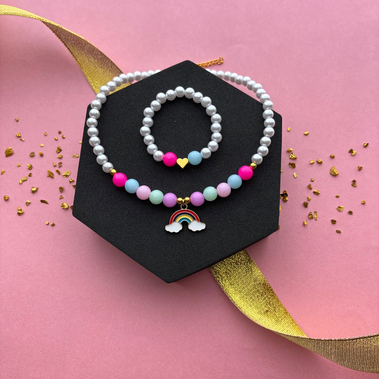 Kids Rainbow Necklace & Bracelet Combo