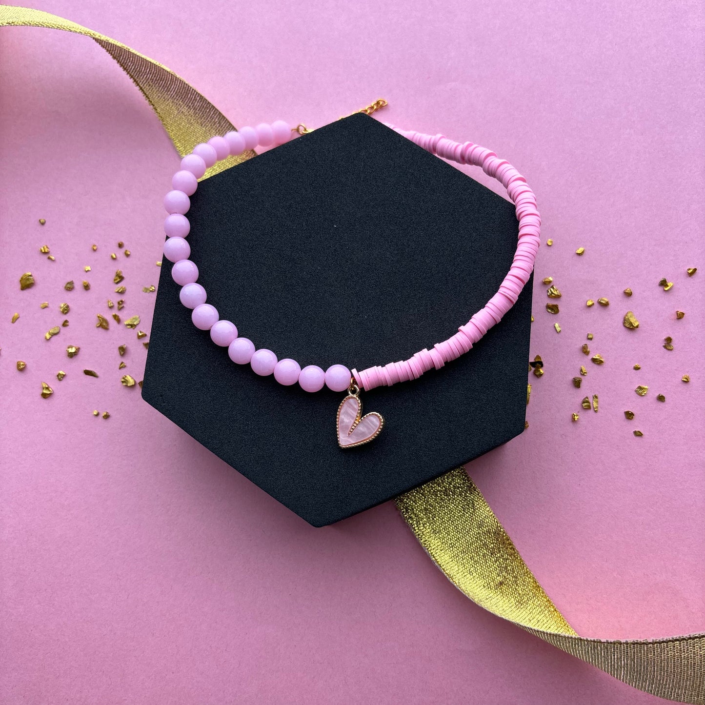 Kids Pink Half & Half Fimo Bead Necklace & Bracelet Combo