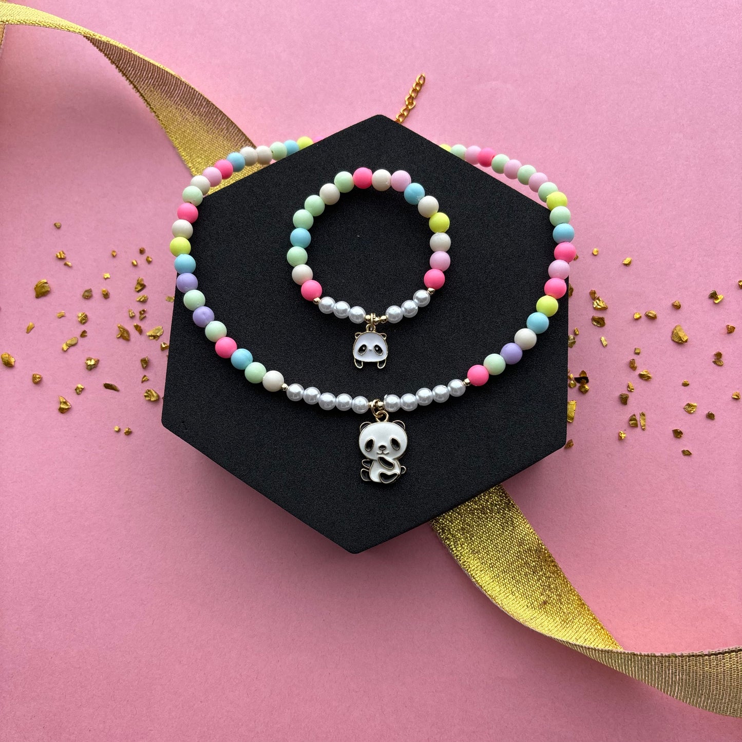 Kids Panda Multicolour Necklace & Bracelet Combo