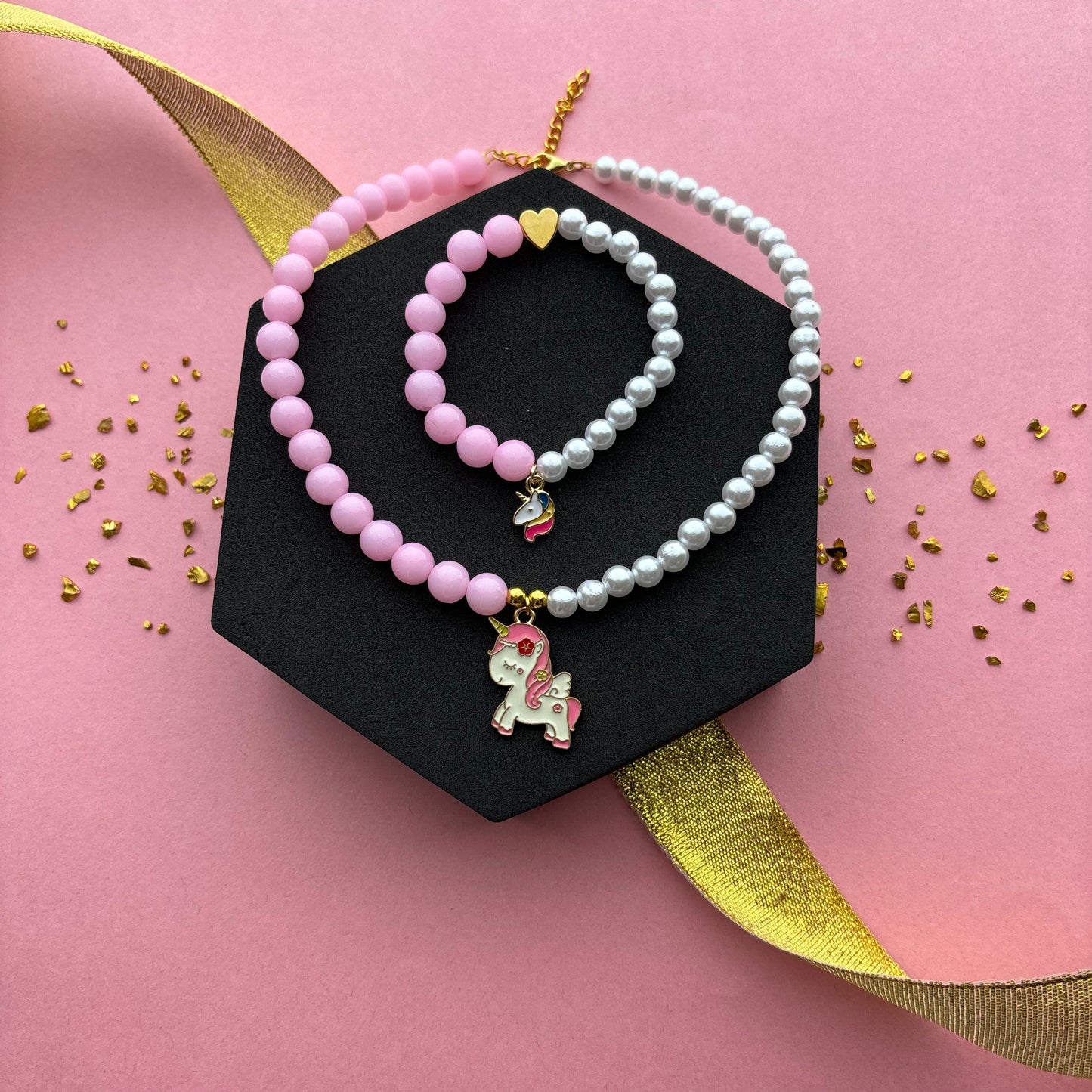 Kids Baby Unicorn Half & Half Necklace & Bracelet Combo