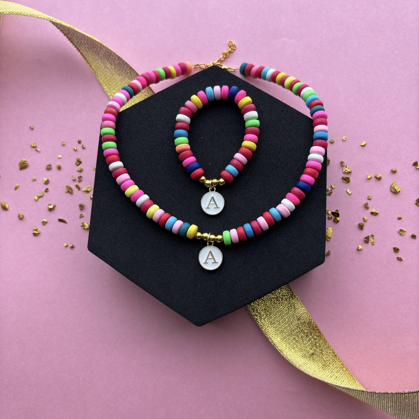 Kids Personalised Initial Necklace & Bracelet Combo