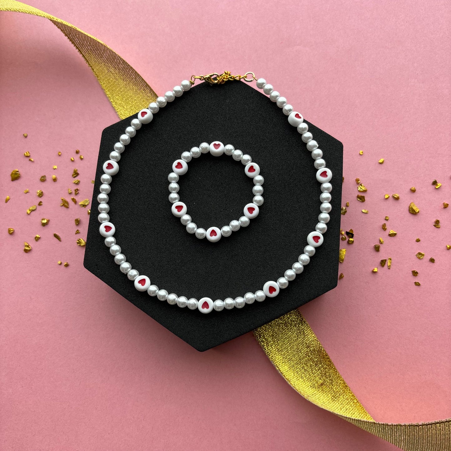 Kids Red Heart Necklace & Bracelet Combo