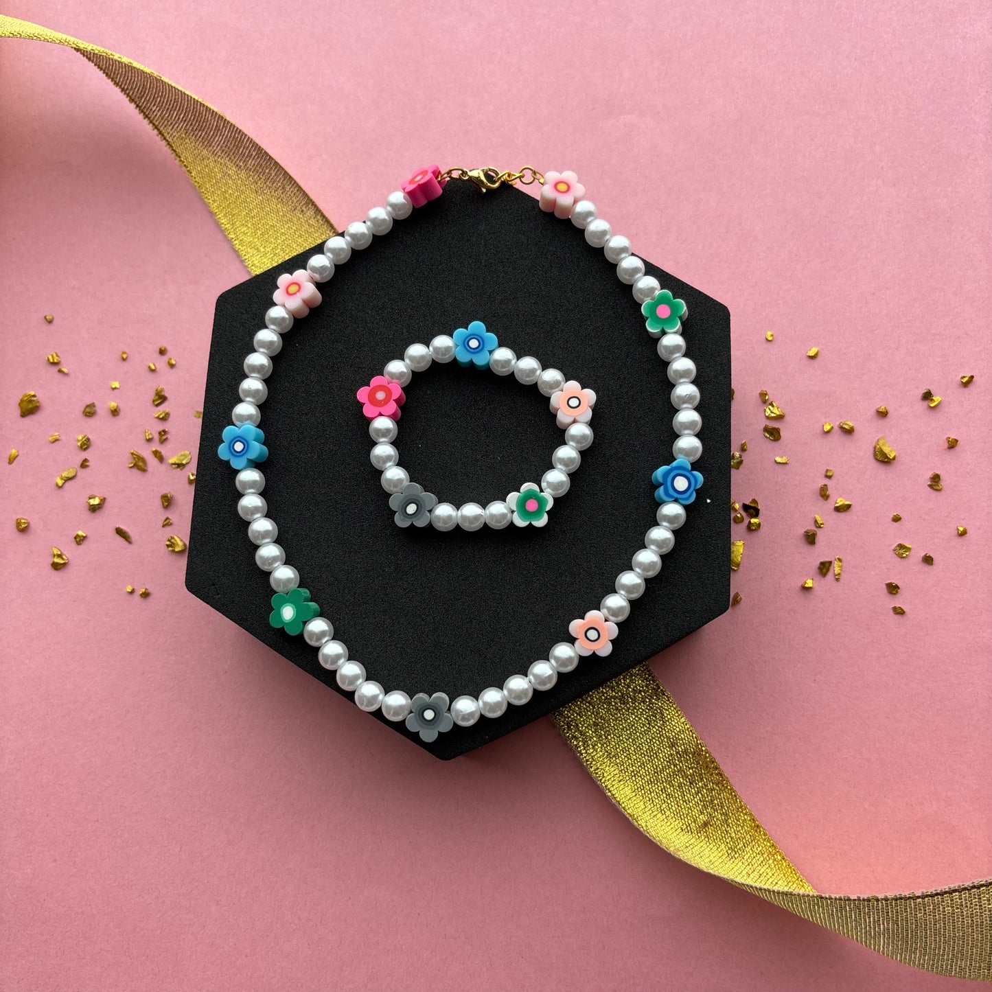 Kids Flower Necklace & Bracelet Combo