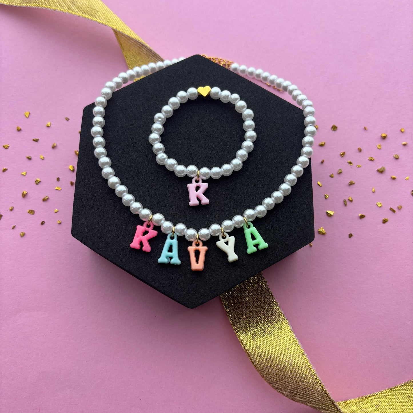 Kids Personalised Drooping Necklace & Bracelet Combo