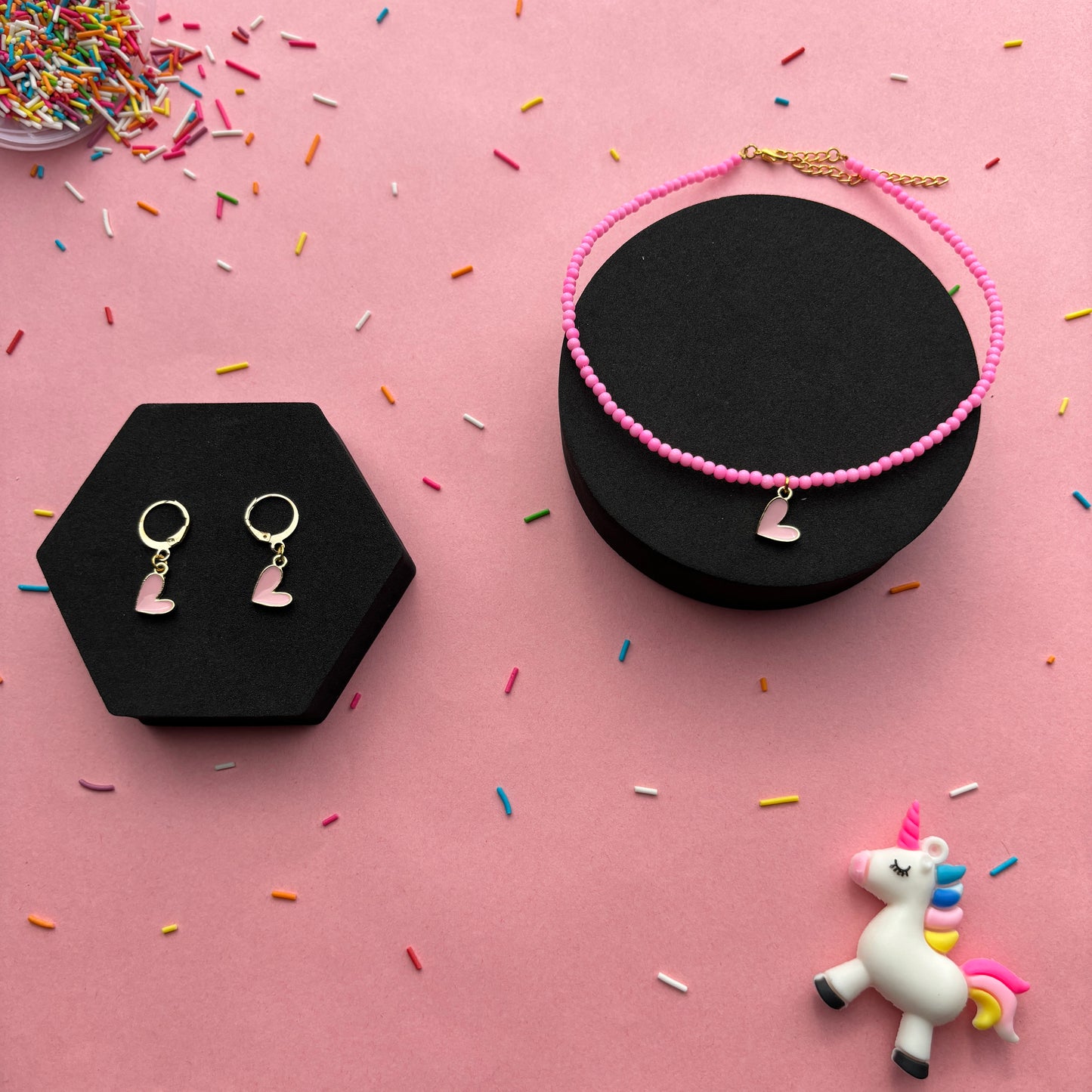 Pink Heart Jewellery Set