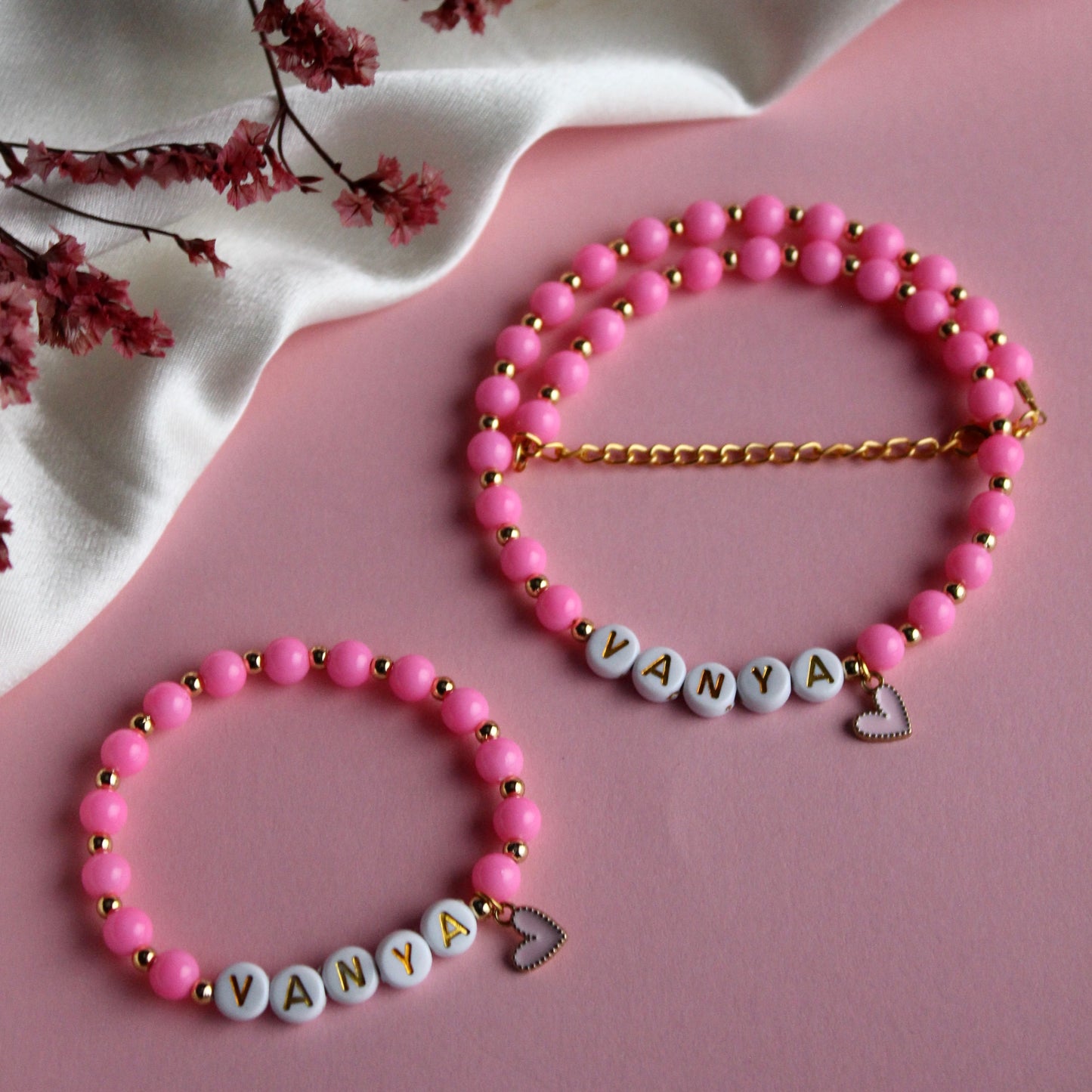 Kids Bright Pink Necklace & Bracelet Combo