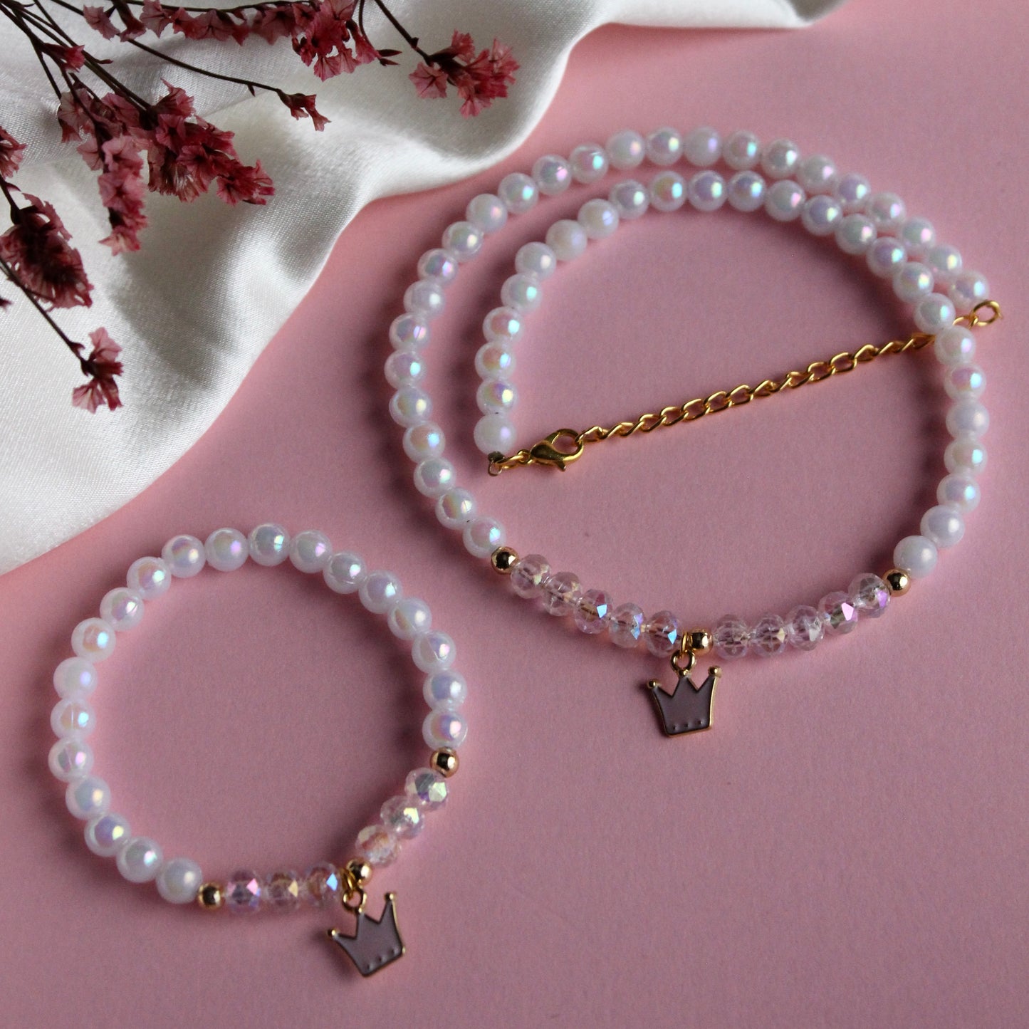 Kids Crown Necklace & Bracelet Combo