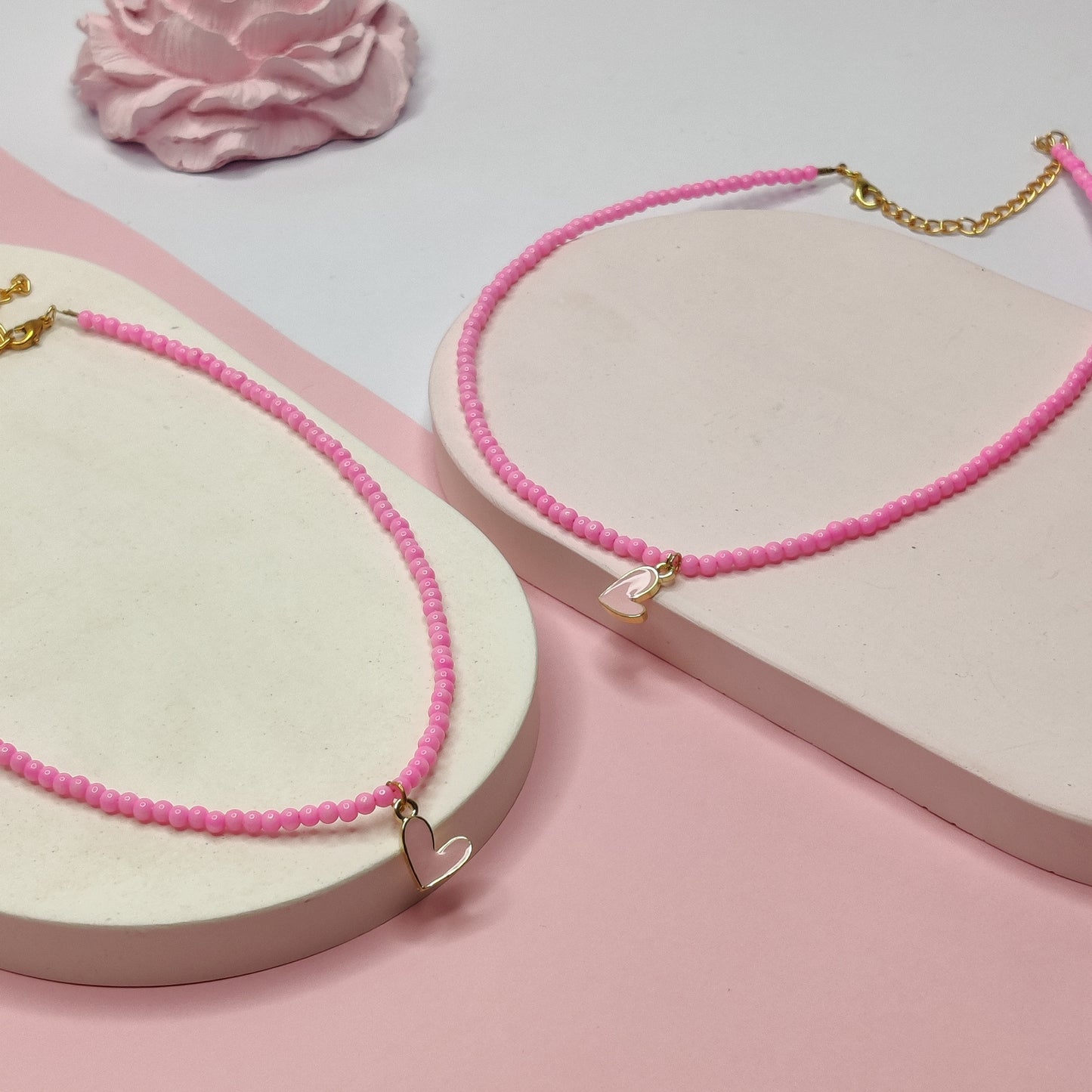 Mom & Daughter Matching Pink Heart Necklace Combo