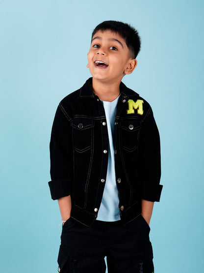 Personalised Black denim jacket for kids, Add your Name + Select your favourite patches - Minnie's World