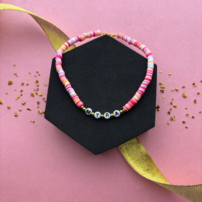 Kids Personalised Peachy Fimo Beads Necklace & Bracelet Combo