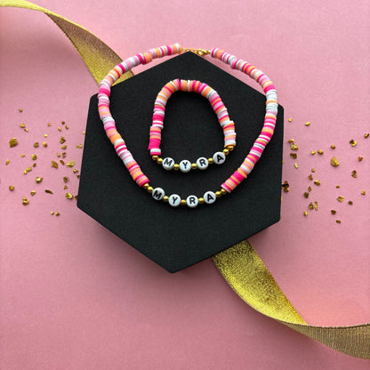 Kids Personalised Peachy Fimo Beads Necklace & Bracelet Combo
