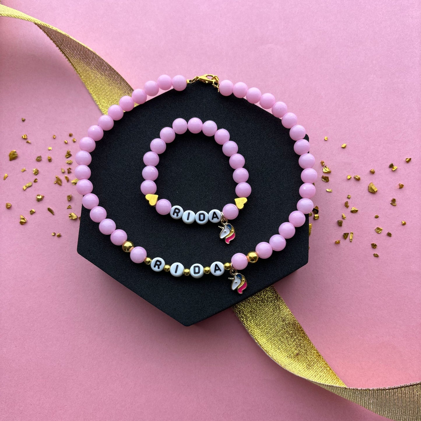Kids Personalised Bead Necklace & Bracelet Combo
