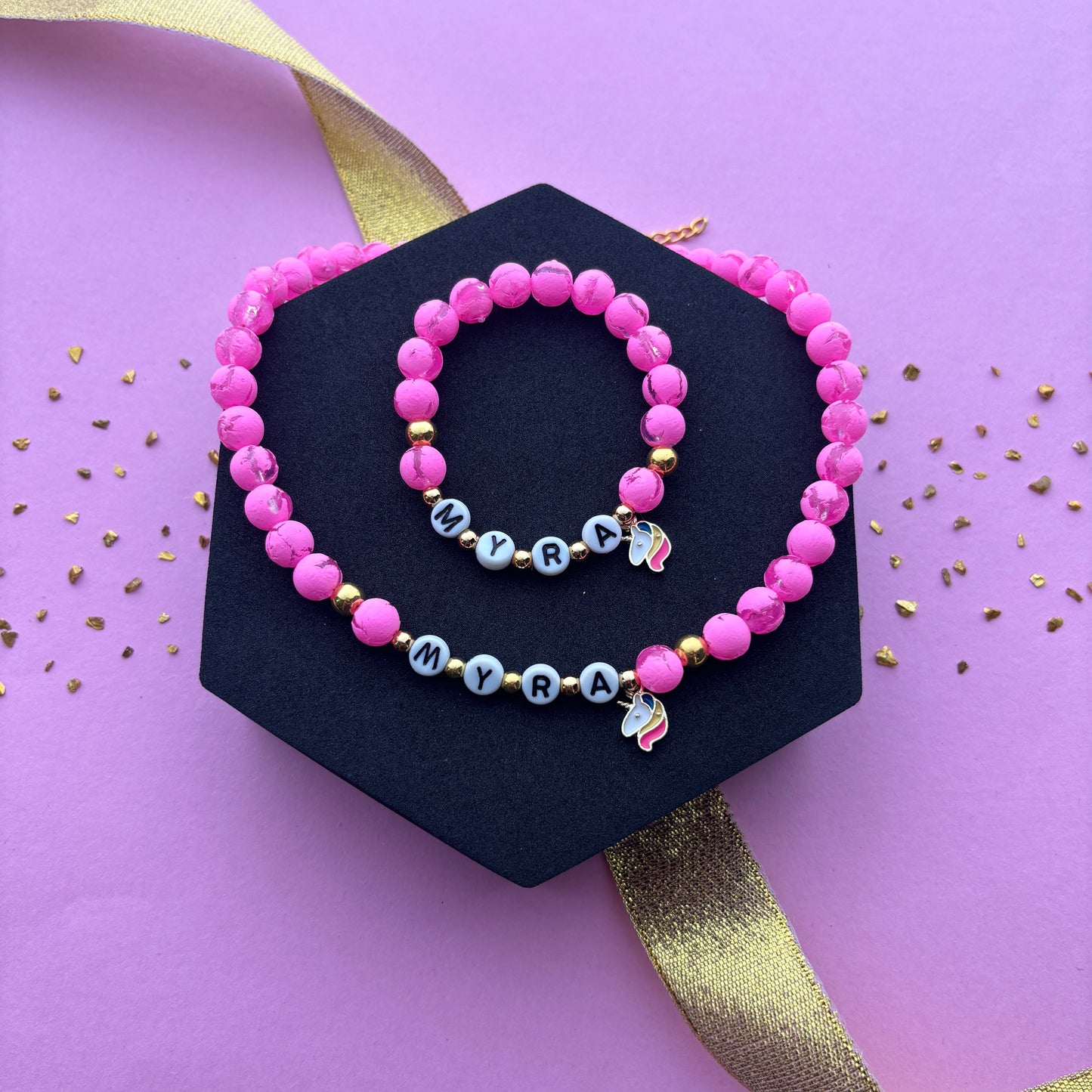 Kids Personalised Bead Necklace & Bracelet Combo