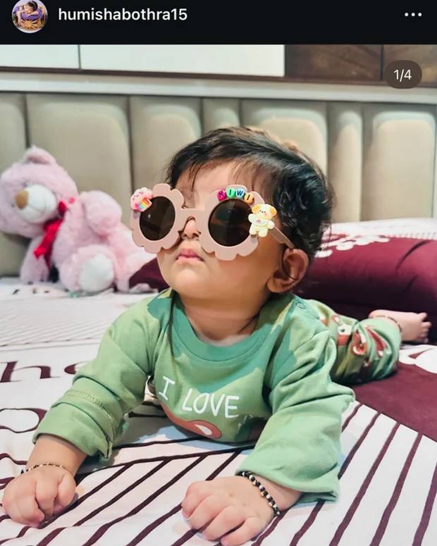 Baby wearing Minnie's personalised sunglasses
