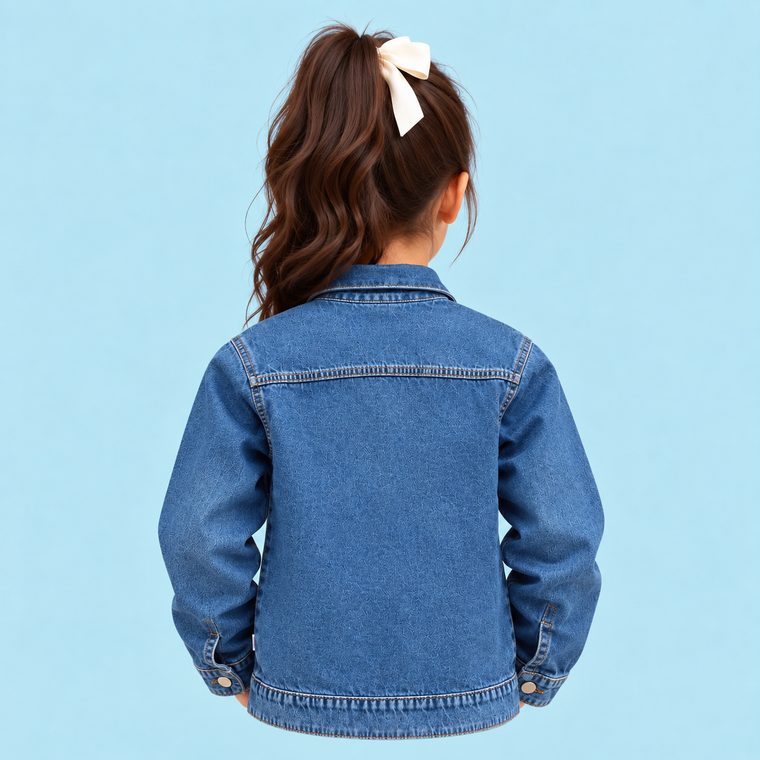 Child seen from the back wearing a plain Minnie's denim jacket